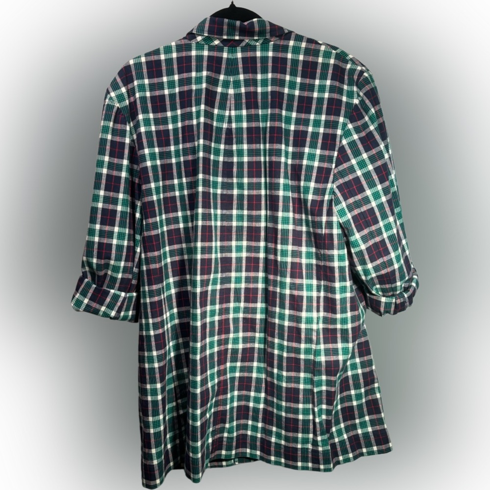 Vintage 80s 90s plaid Liz Claiborne plaid terry Green navy blazer oversized - Picture 5 of 7